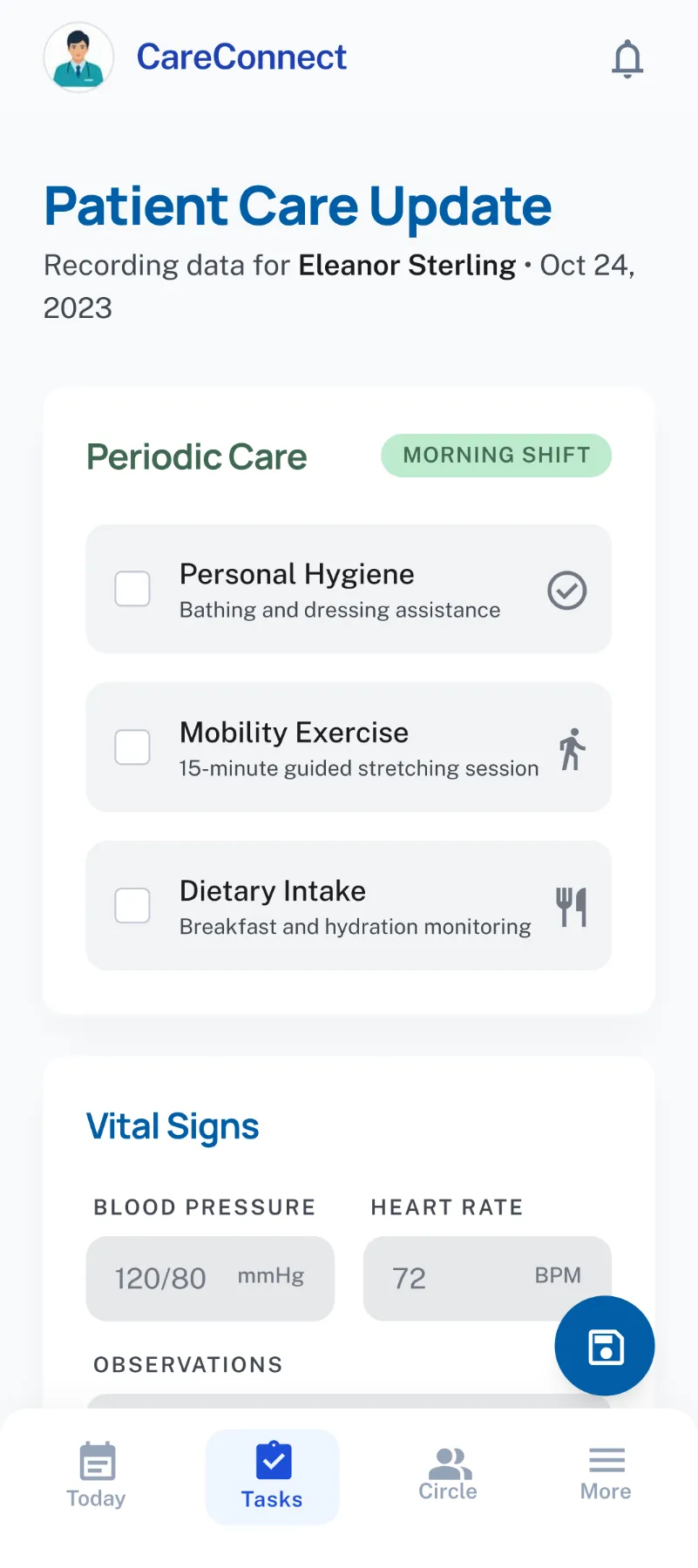 Caregiver app before screen 2