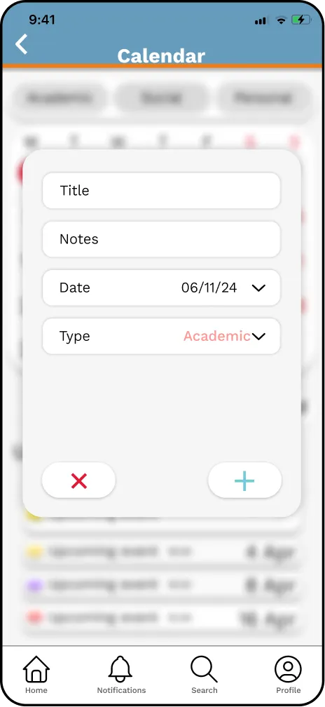 Calendar screen