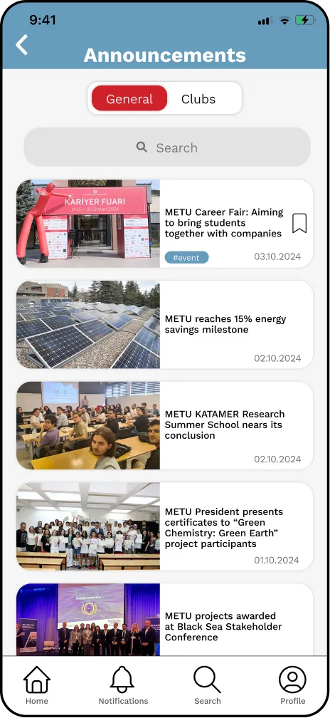 Student Clubs screen