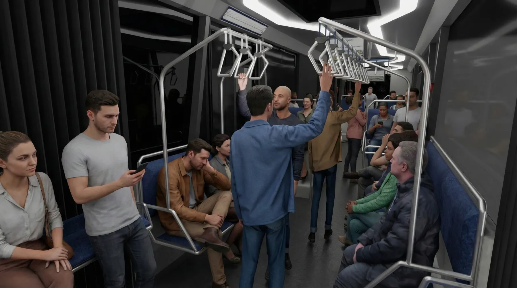 Passengers inside a crowded Mo-Gone