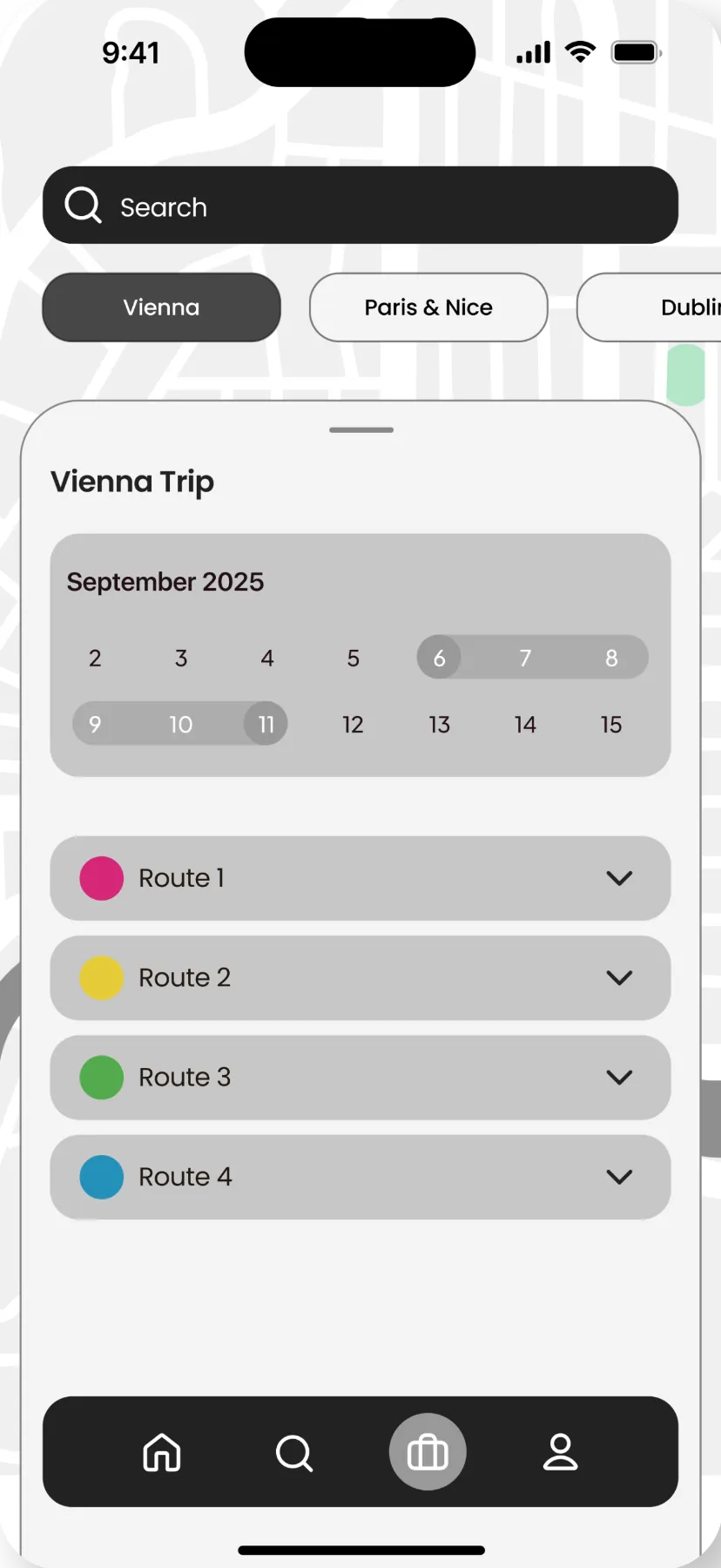 Routes in list view