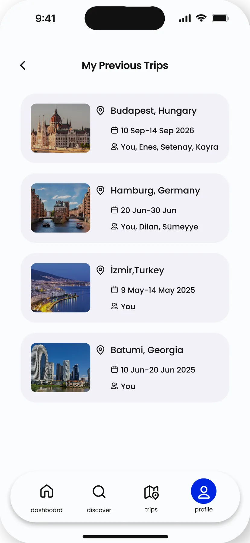 View past trips from your profile.