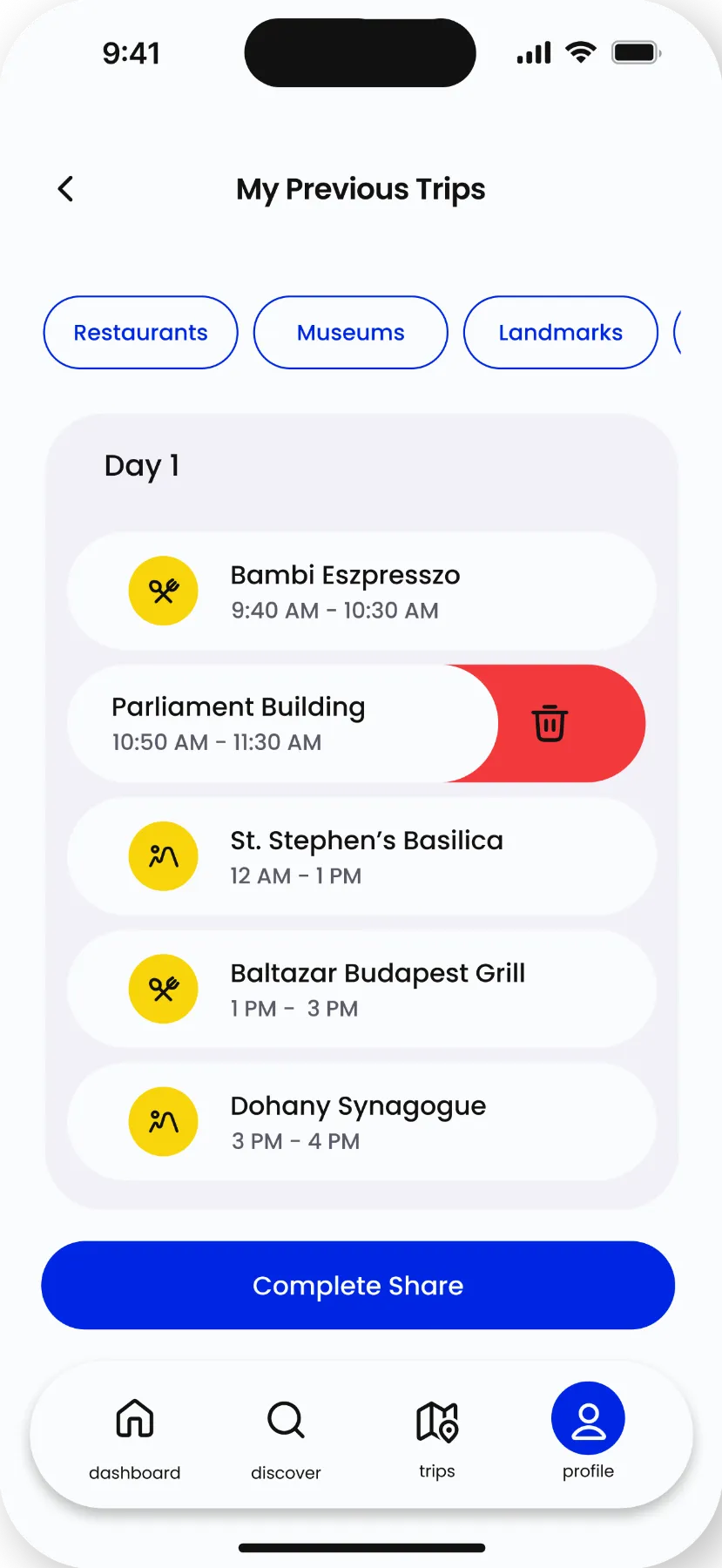 Slide and delete unrecommended spots.