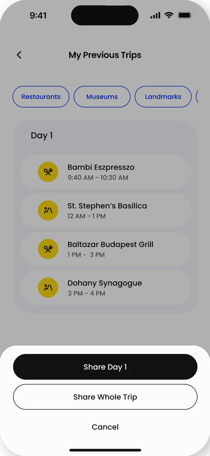 Share the whole trip or individual days.
