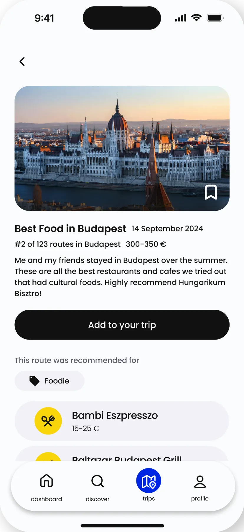 Add routes to your trip.