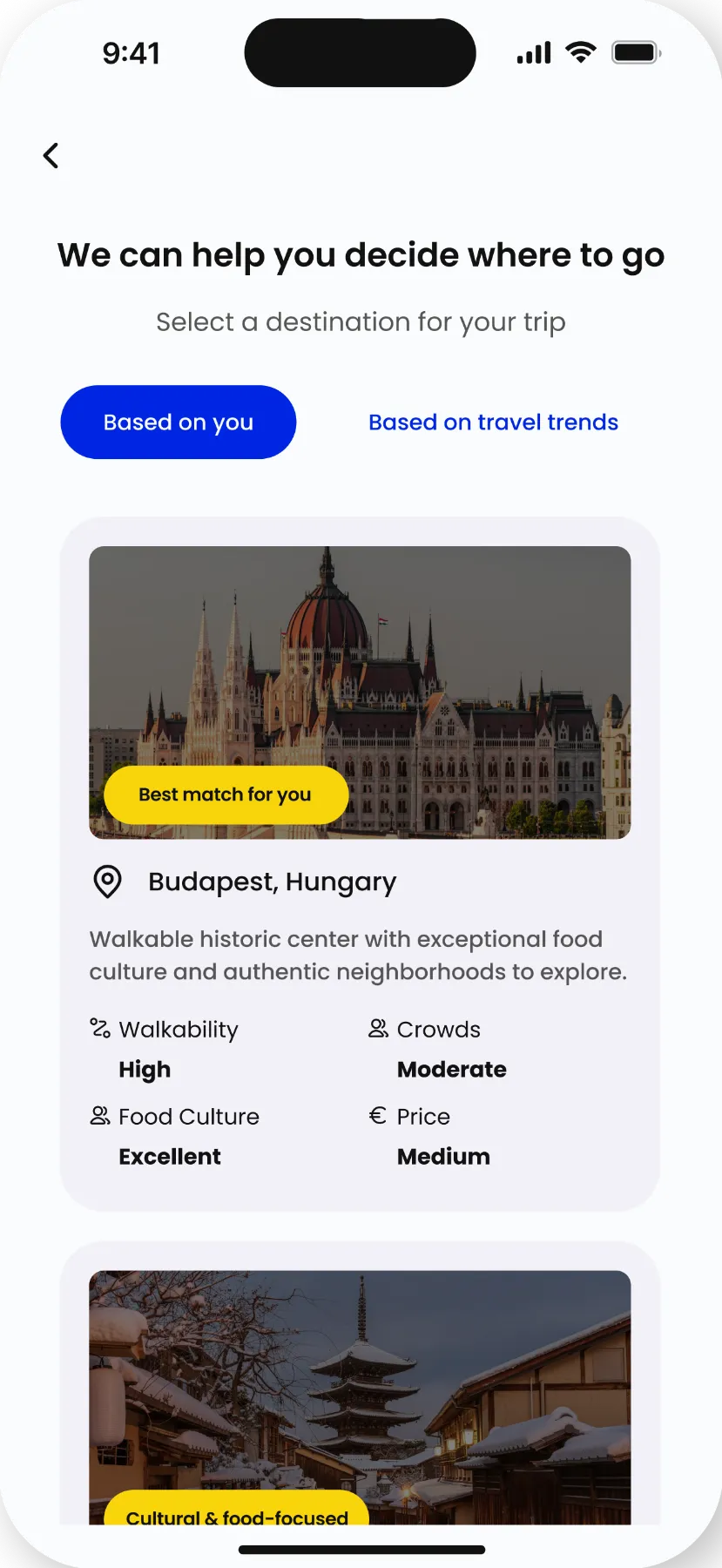 AI suggests destinations suitable for you.