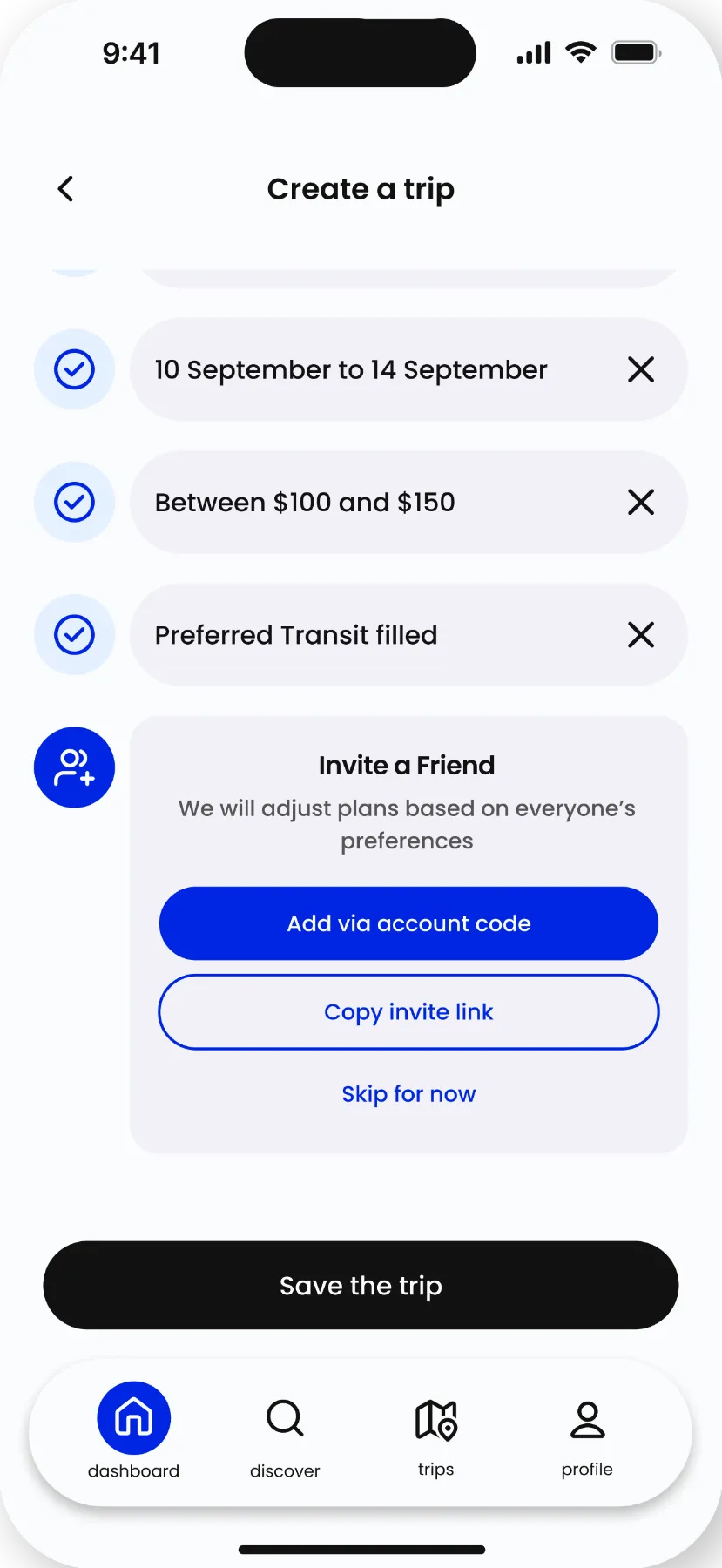 Invite friends via app or link.