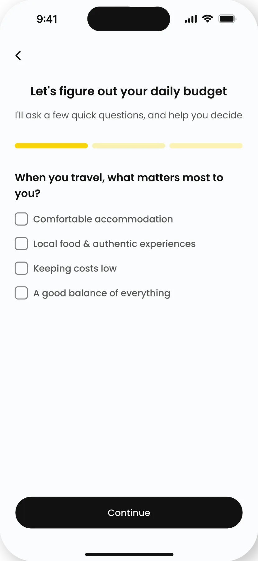 Mini questionnaire to help you decide on budget.