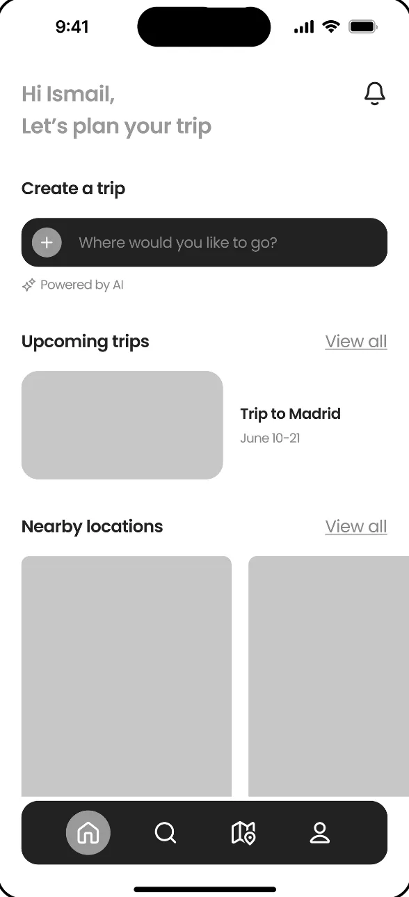 Before: Bigger “Create a trip” button